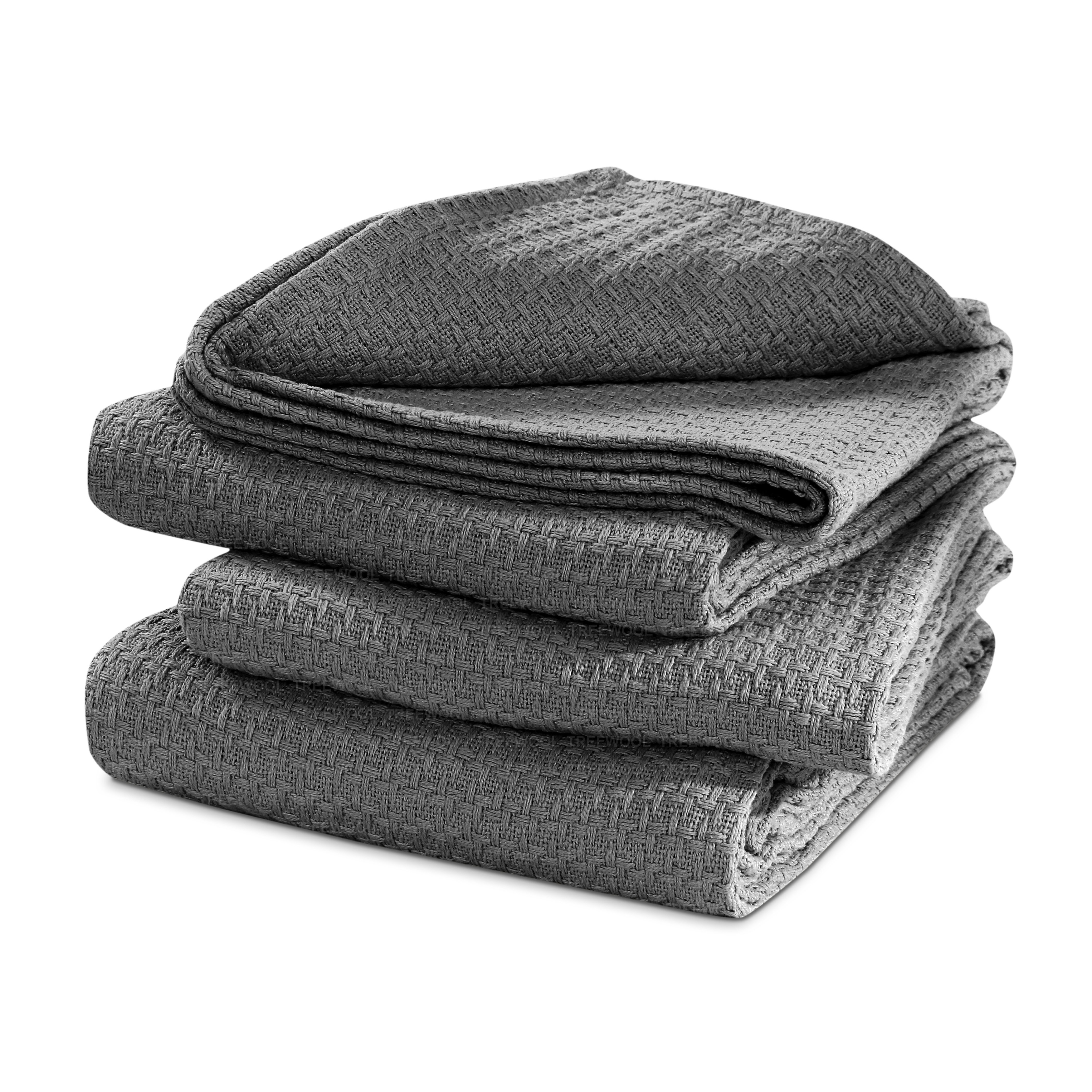 100 Cotton Blanket Basket Weave Stylish Design Soft Cozy Comfortable All Season Light Weight Spread Quilt Bed Couch Sofa FULL QUEEN GREY
